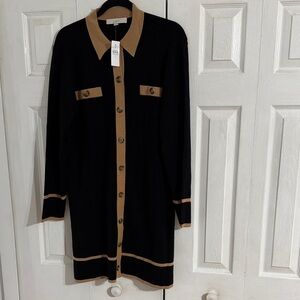 LOFT Black and Tan Long Sleeve Dress